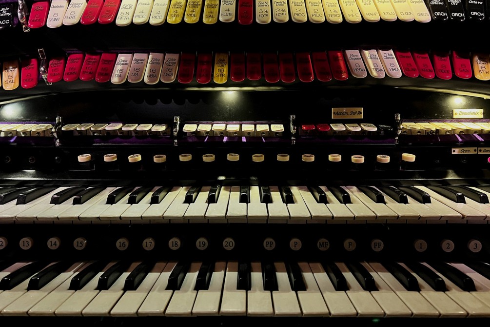 Close-up of the Music Box organ keys.